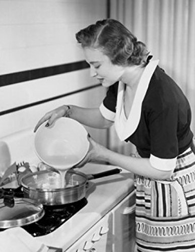18x24 Young Woman Cooking in Kitchen Poster Print - Vintage Kitchen Decor, Home Cooking Inspiration, Perfect for Dining Room & Kitchen Wall Art