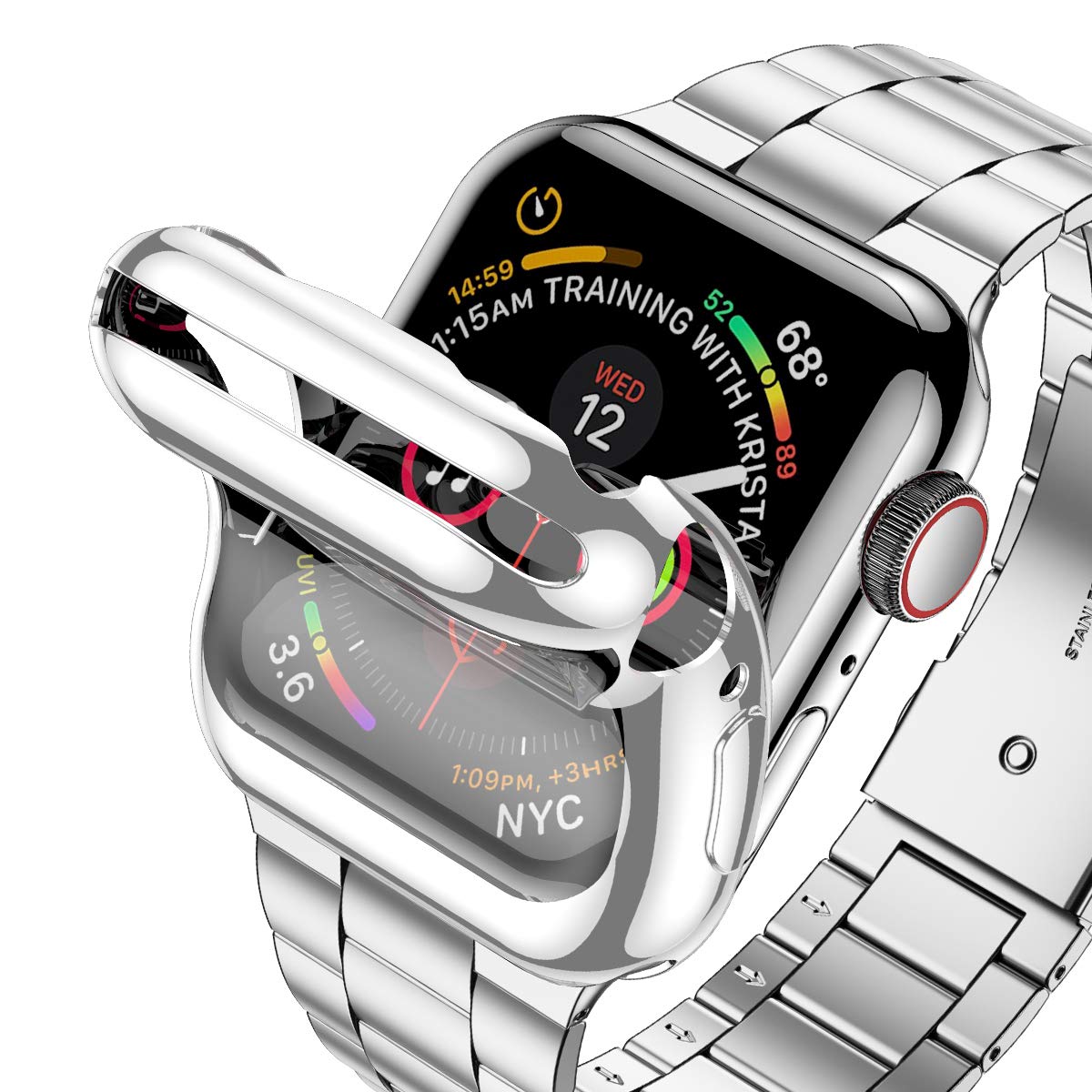 Premium Stainless Steel Apple Watch Band Compatible with Apple Watch Ultra 49mm/46mm & Series 10/9/8/7/6/SE/5/4/3/2/1 - Durable Metal iWatch Strap with Protective Case & Screen Protector for Men & Women | Perfect for Business, Workout & Everyday Wear