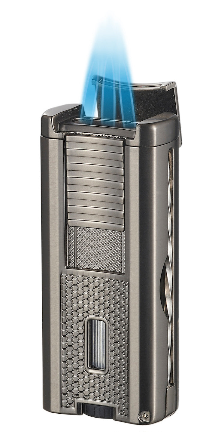 Visol Striker Triple Torch Flame Lighter with Cigar Poker - Windproof Butane Lighter for Cigars, Cigarettes & Outdoor Use (Gunmetal) - Perfect for Camping, BBQ & Survival Gear