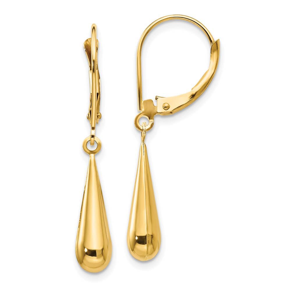 14k Yellow Gold Black Bow 3D Teardrop Lever Back Dangle Earrings for Elegant Evening Events