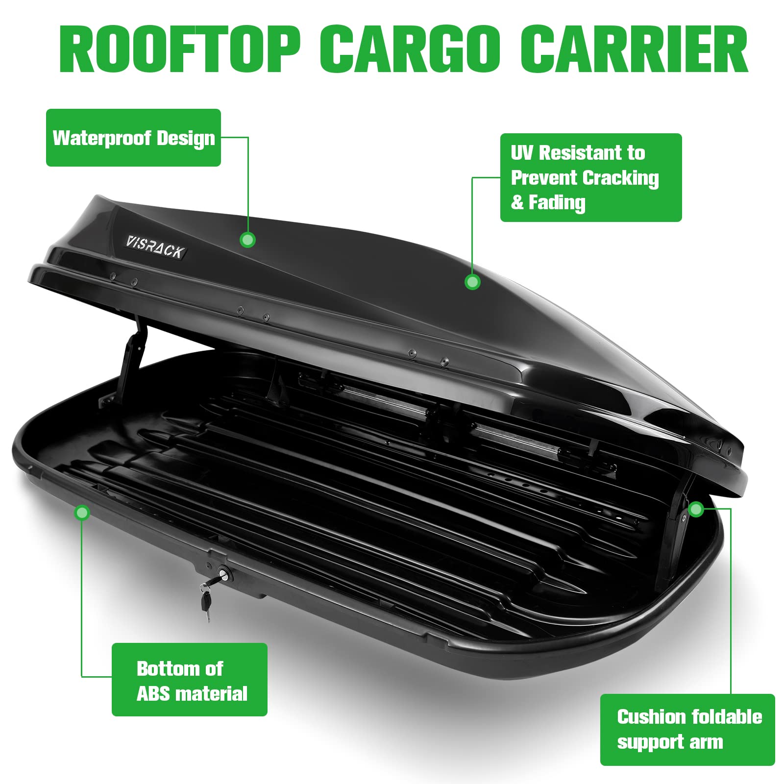 Hard-Shell Rooftop Cargo Box - Weatherproof & Lockable Roof Storage (130 LBS Capacity, 14 Cu Ft) with Dual Side Openings | Universal Fit for Roof Racks | Tool-Free Installation | Perfect for Road Trips, Camping Gear & Luggage Storage (Black)