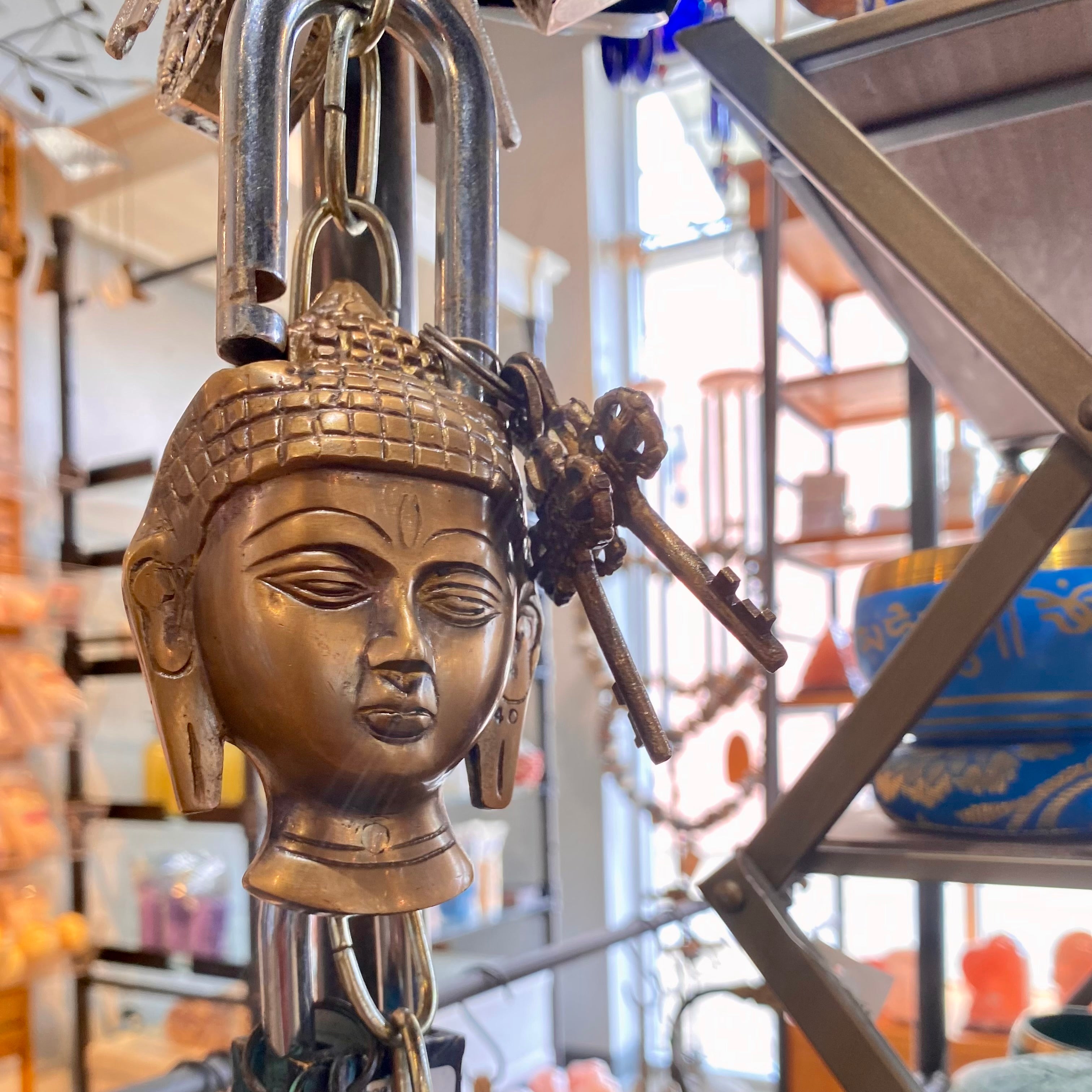 Authentic Tibetan Buddha Head Brass Antique Lock - Vintage Home Decor, Meditation Room Accent, Spiritual Gift for Yoga & Zen Lovers