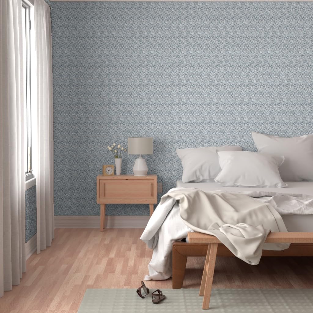 12ft x 2ft Peel & Stick Removable Wallpaper - Blue White Floral Ditsy Print Country Style Home Decor | Perfect for Bedroom, Nursery, Kitchen & DIY Projects