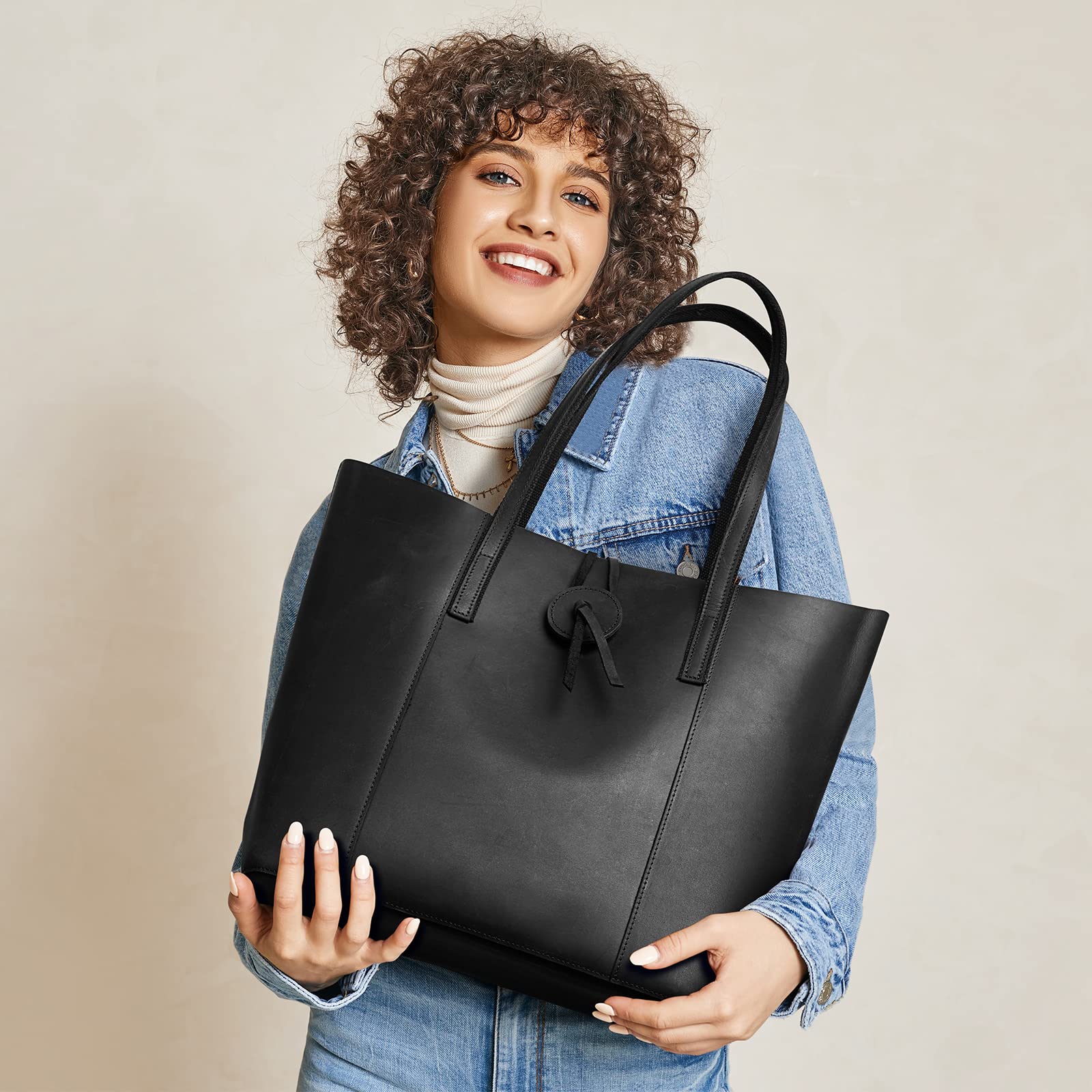 Vintage Genuine Leather Tote Bag for Women - Large Shoulder Purse Handbag - Stylish & Durable Work Bag, Travel Bag & Everyday Carry Purse