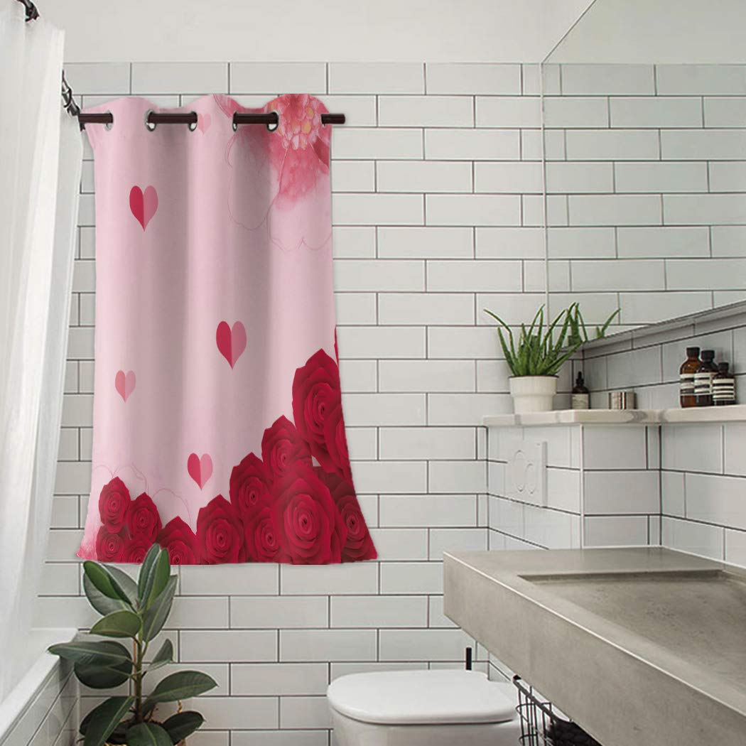 Romantic Red Rose Floral Printed Curtains 63 Inch Length - Grommet Window Treatments for Living Room & Bedroom, Valentine's Day Home Decor - Elegant Floral Painting Drapes for Cozy & Romantic Ambiance