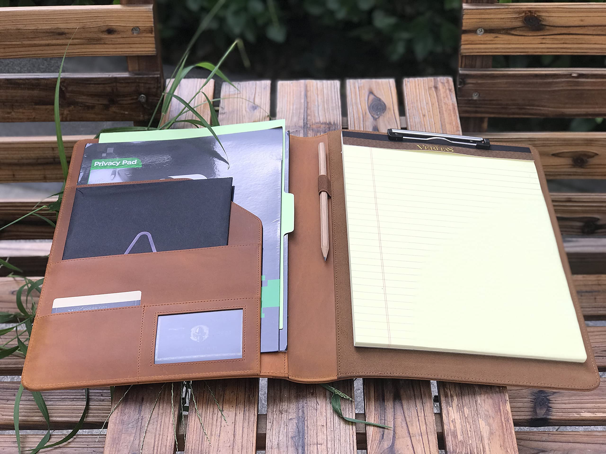 Personalized Genuine Leather Clipboard Folder - Professional A4 Letter Size Writing Pad Holder with Notepad Clip, Custom Name/Logo Engraving (Tan) - Perfect Office Organizer for Lawyers, Executives & Students