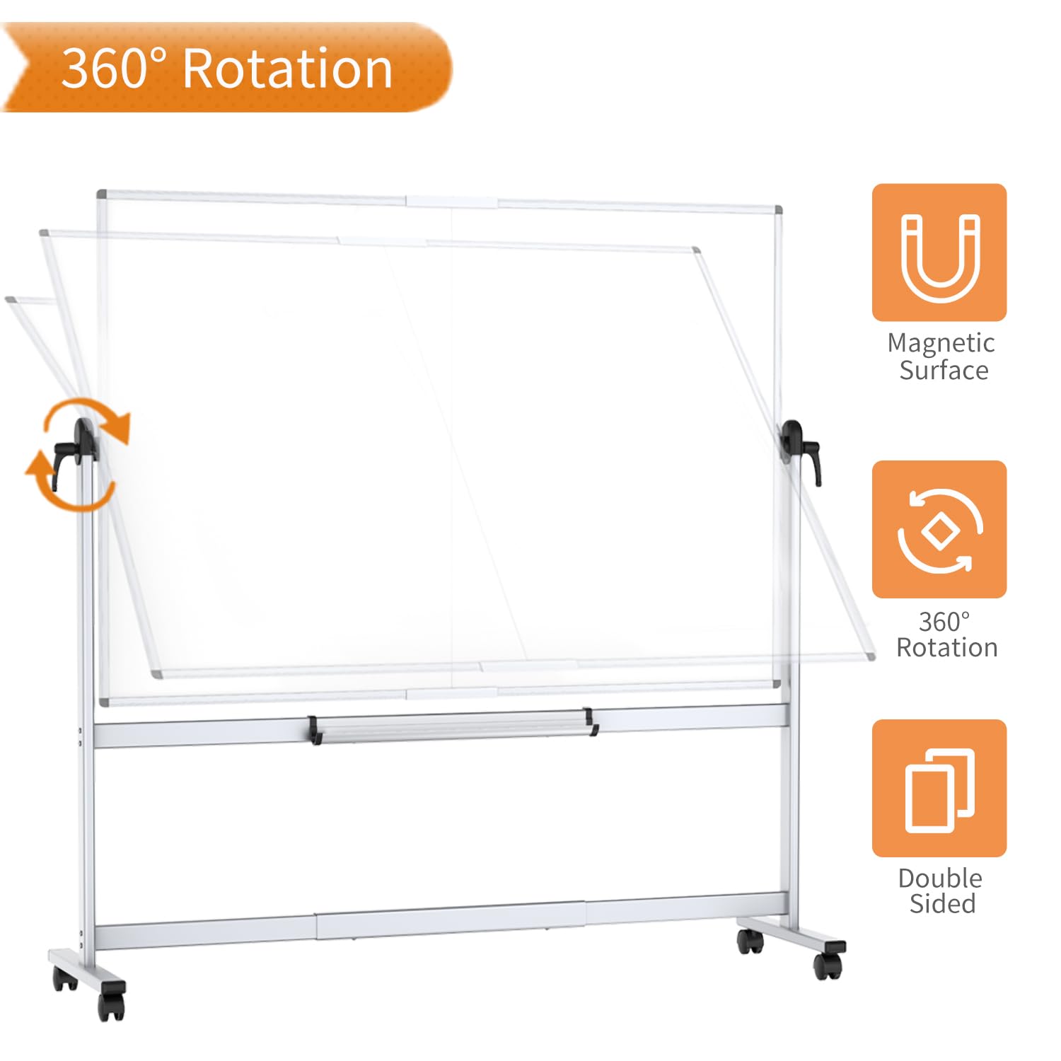 VIZ-PRO 72x40 Inch Double-Sided Magnetic Whiteboard - Mobile Dry Erase Board with Aluminum Frame, Wheels & Stand - Perfect for Classrooms, Offices & Home Use