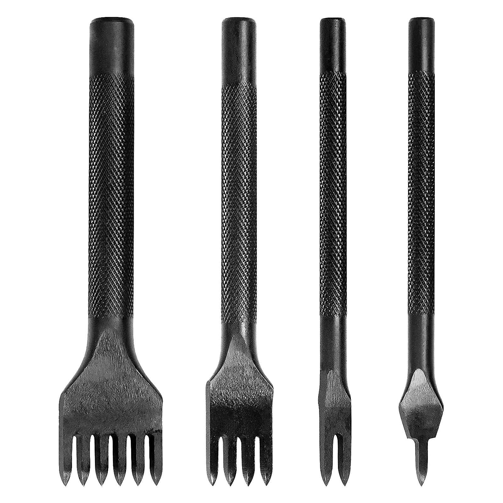 JONMON 5mm Diamond Hole Lacing Chisel Set - 1/2/4/6 Prong Leather Punch Tool with Rhombus Teeth for Leathercraft, DIY Stitching, Pricking & Sewing - Perfect for Bags, Belts & Wallet Making (4Pcs)