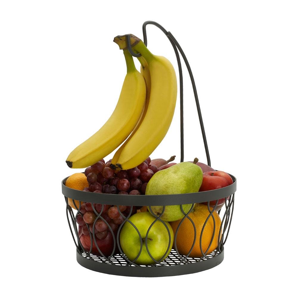 Rustic Farmstand Fruit Basket with Banana Hook - Vintage Wooden Fruit Bowl for Kitchen Counter & Dining Table Decor - Perfect for Farmhouse, Country Style Homes & Fresh Fruit Storage