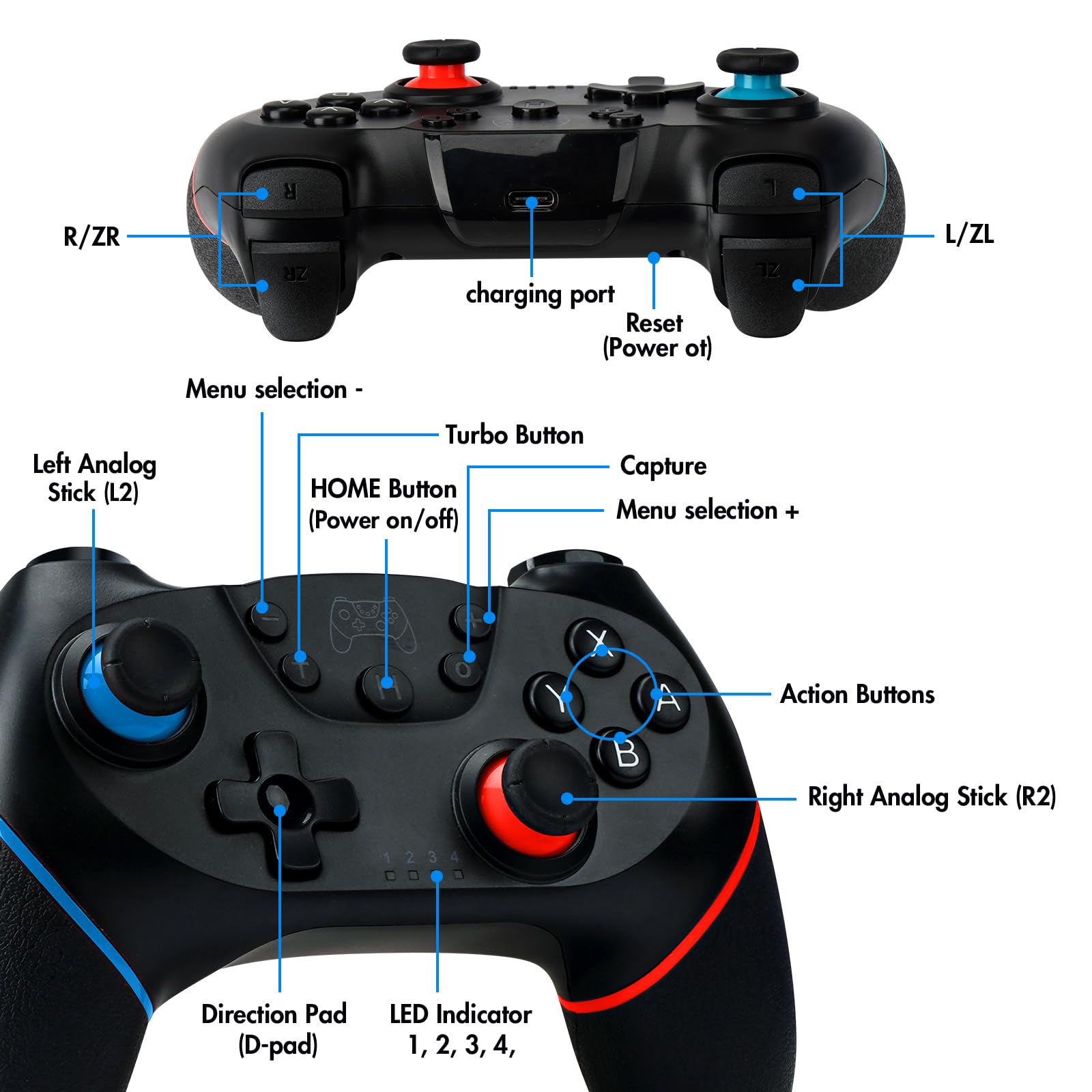 Wireless Pro Controller for Nintendo Switch & Switch Lite - Turbo Function & Dual Vibration Gamepad Joystick - Perfect for Mario Kart, Zelda & Multiplayer Gaming Sessions