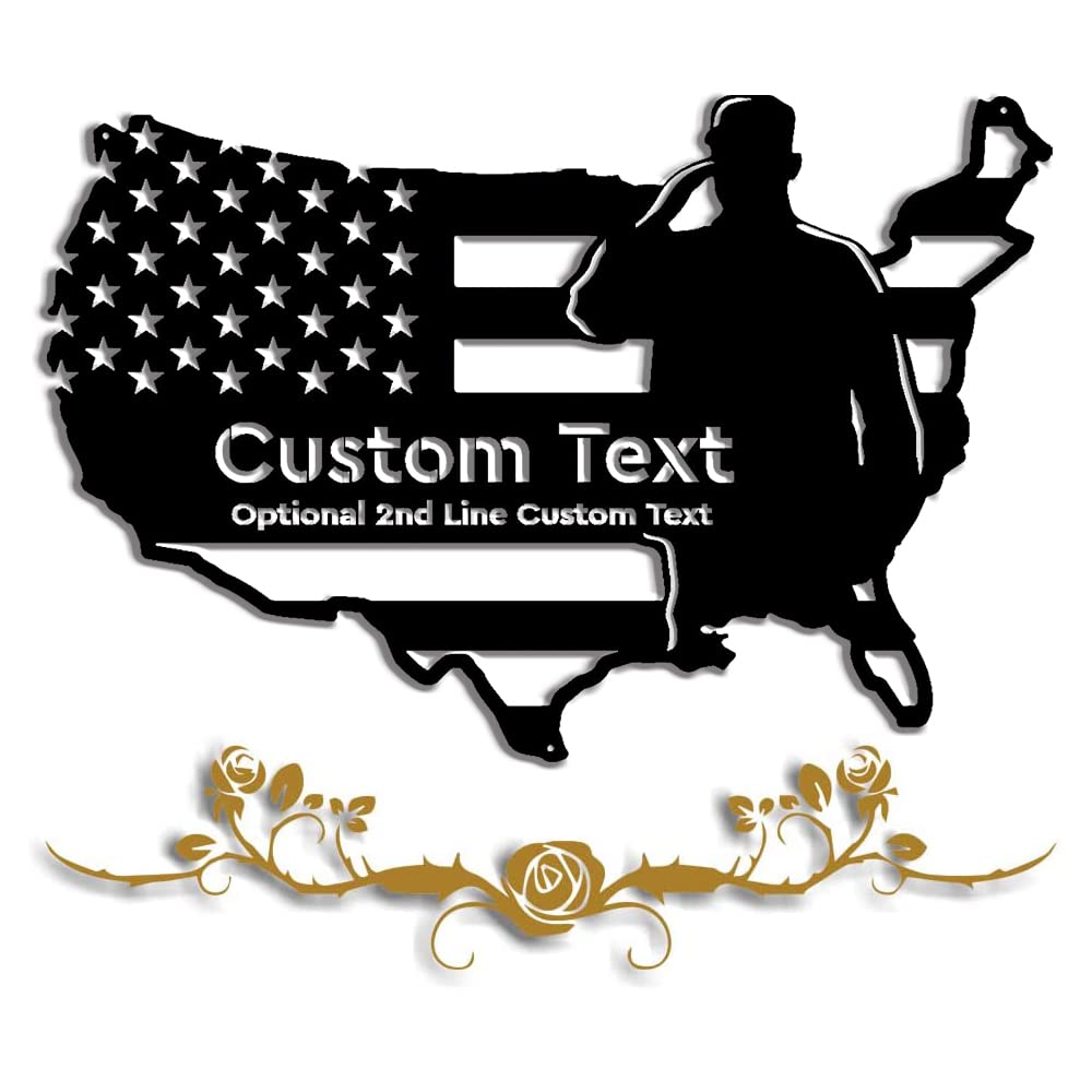 Personalized American Flag Salute Metal Wall Art - Patriotic Home Decor for Living Room, Office & Man Cave - Unique Gift for Men, Veterans & Military Families