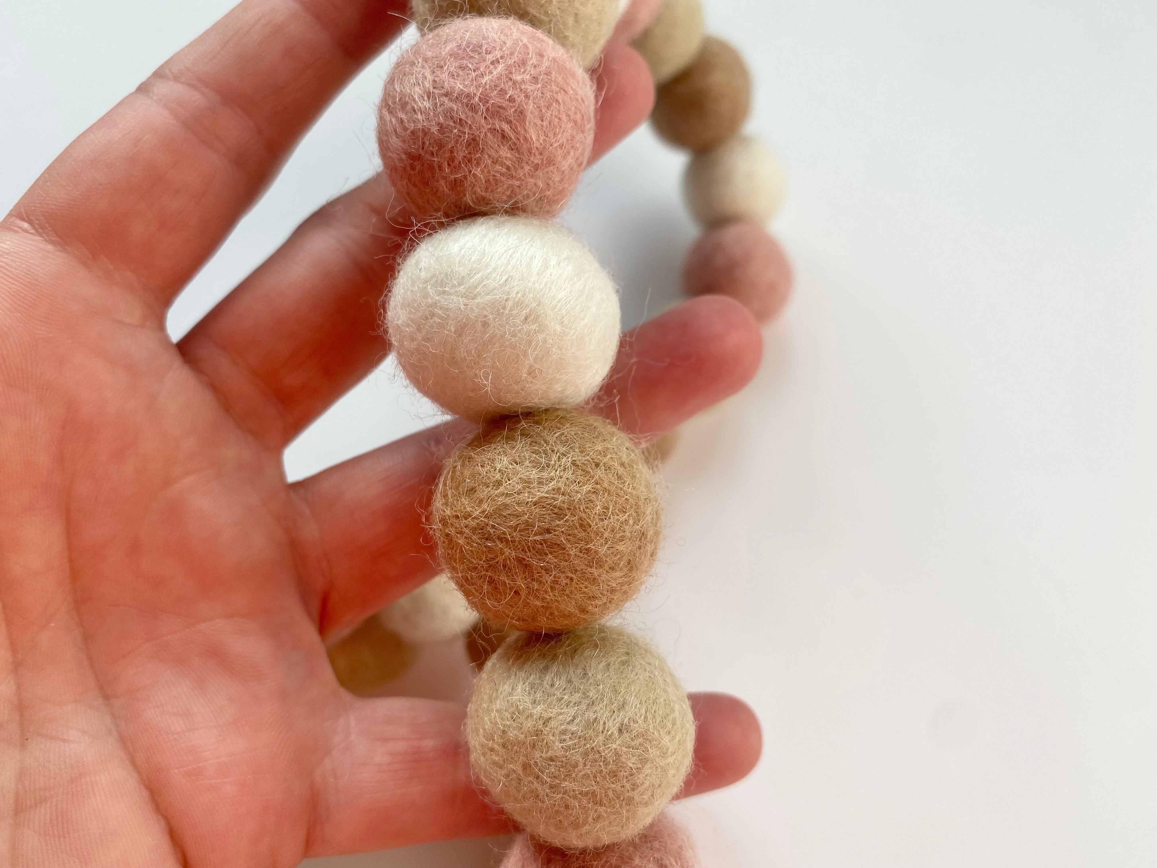 Blush + Neutral Felt Ball Garland - Boho Nursery Decor, Baby Shower Backdrop, Wedding Arch Decoration, DIY Home Party Decor