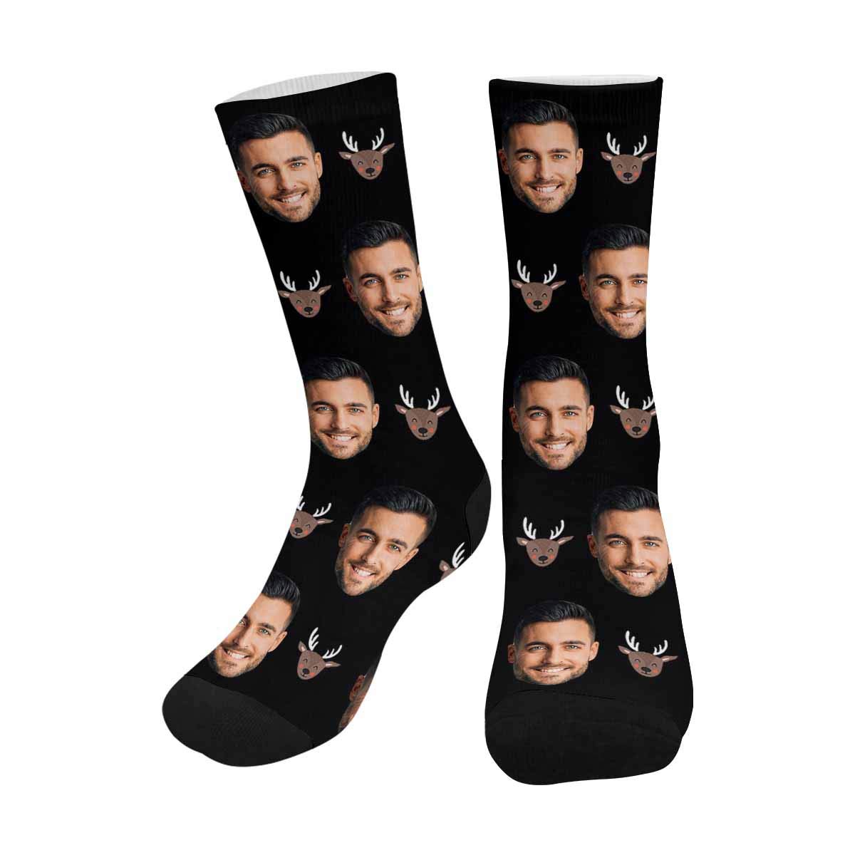 Custom Christmas Deer Face Socks for Men & Women - Fun Holiday Novelty Gift for Couples, Family (Perfect for Xmas Parties, Stocking Stuffers & Festive Outfits)