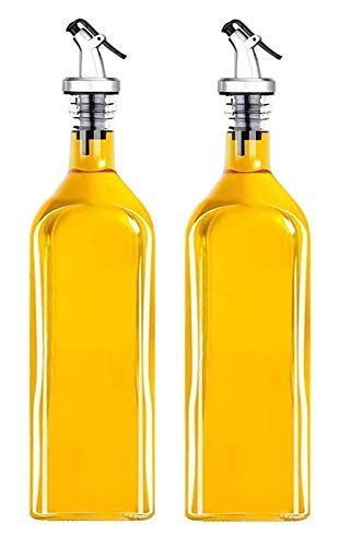 Premium Glass Oil Dispenser Bottle - 1000ml (33.8oz) - Set of 2 Clear Kitchen Oil Bottles with Drip-Free Spout - Perfect for Olive Oil, Vinegar & Cooking Oils - Ideal for Restaurants, Home Kitchens & Meal Prep