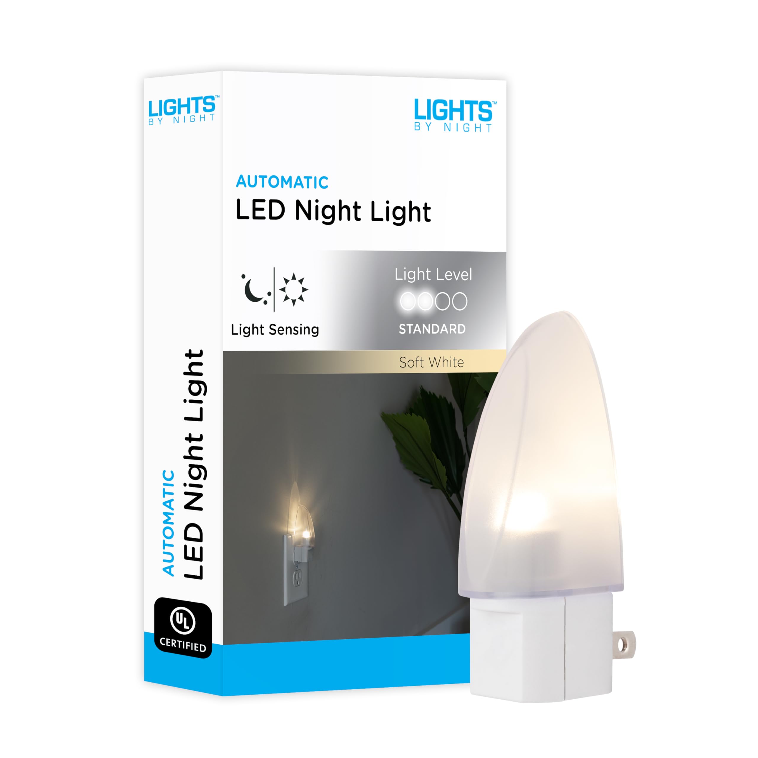Lights by Night LED Night Light Plug-in with Dusk to Dawn Sensor - Warm White UL-Certified Energy Efficient Nightlight for Bedroom Bathroom Nursery Hallway Kitchen (Model 11375) - Perfect for Safe Nighttime Navigation and Child Comfort
