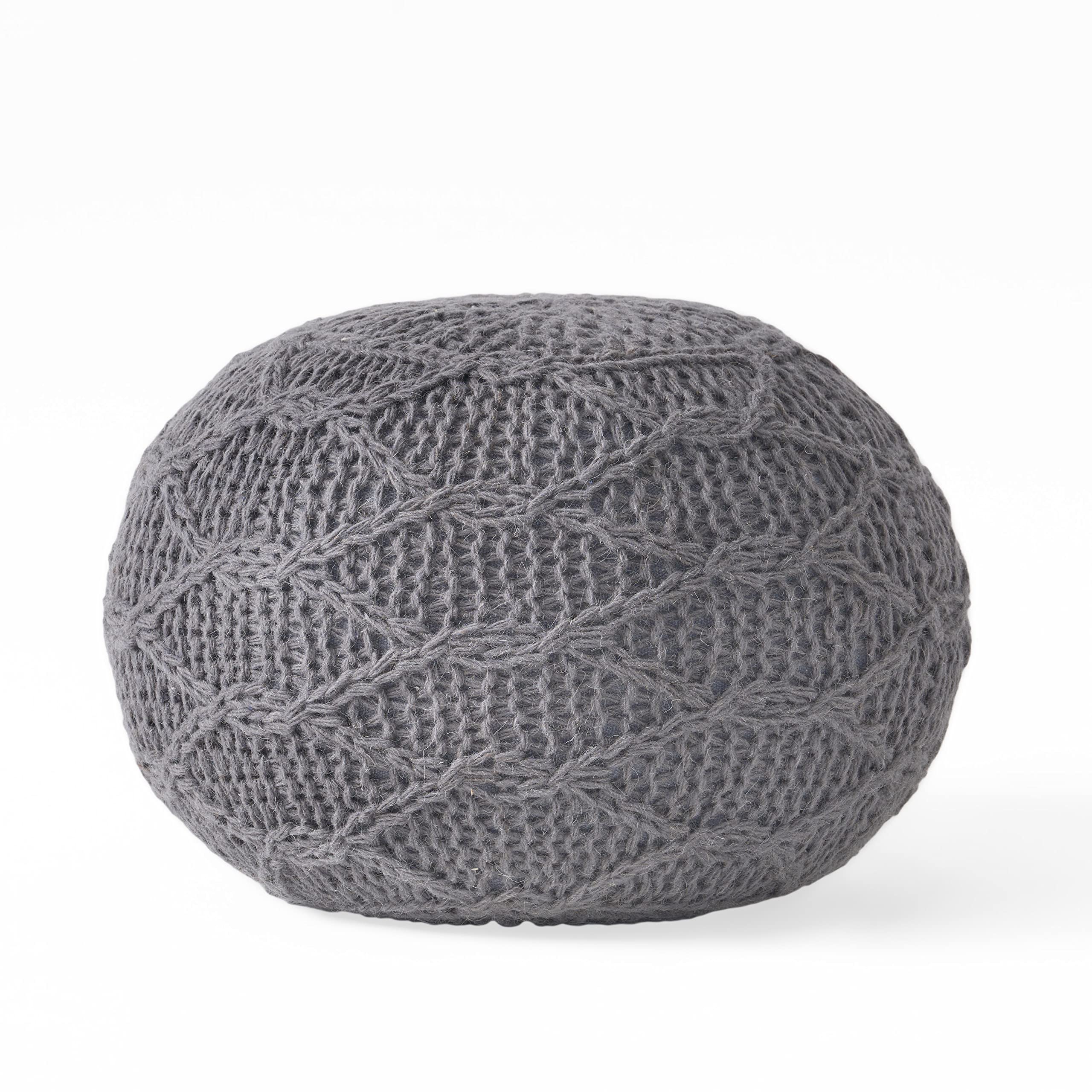 Christopher Knight Home Malique Pouf Ottoman - Charcoal Gray Storage Footstool for Living Room, Bedroom & Outdoor Use