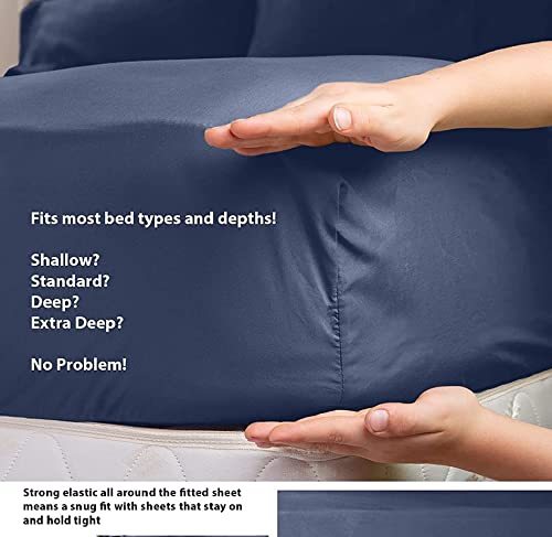 Luxury 6-Piece Egyptian Cotton Bed Sheet Set - King Size, Navy Blue - 1 Flat Sheet, 1 Fitted Sheet (13