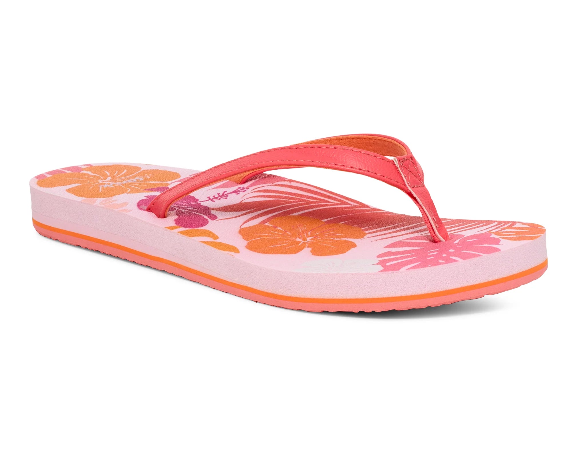 Sanuk Women's Yoga Joy II Tropics Sandals - Comfortable Slip-On Sandals for Yoga, Beach & Casual Wear - Sugar Coral Color