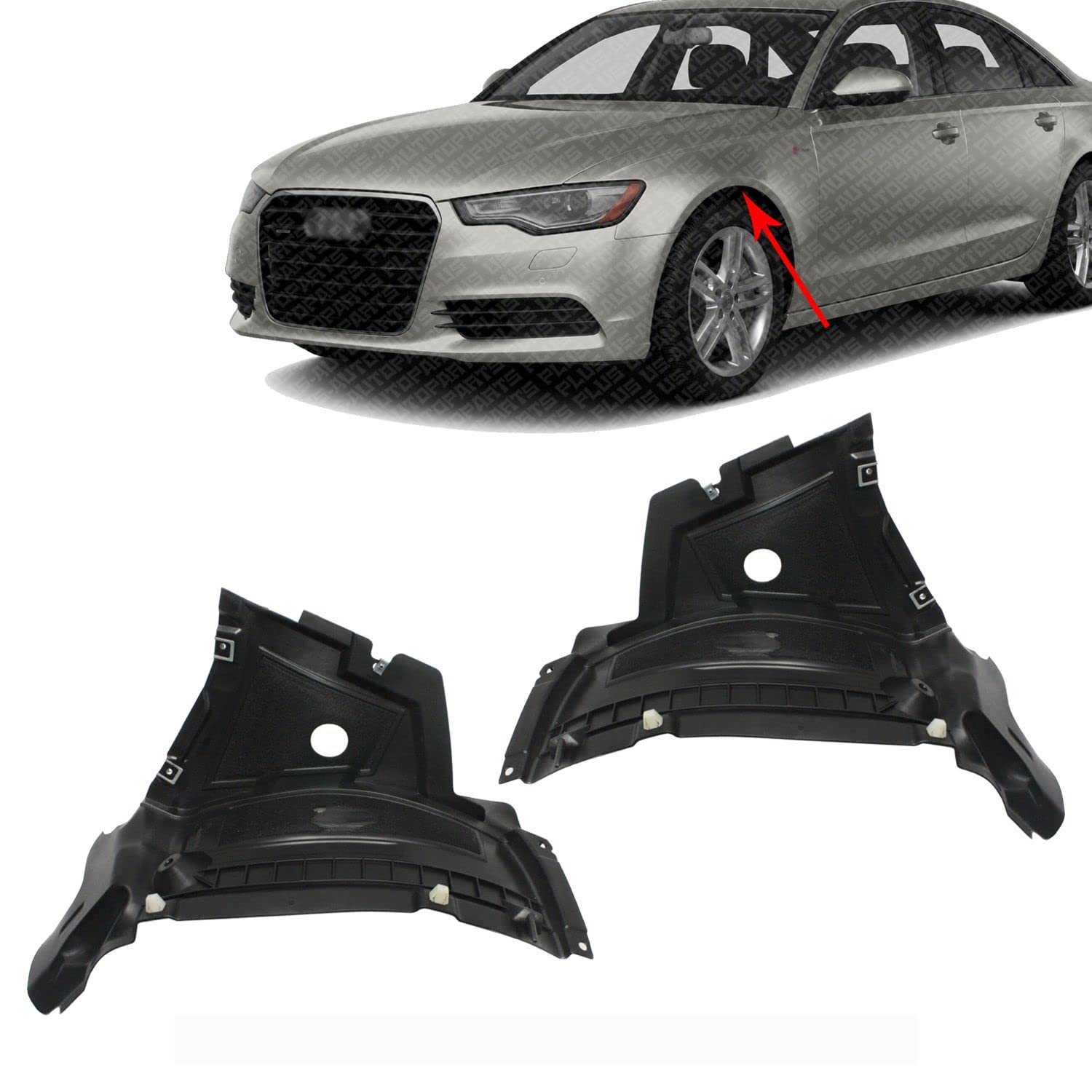 **Direct Replacement Front Fender Liners Air Extension Spoiler for Audi A6 2012-2015 & S6 2013-2015 (Right Passenger & Left Driver Side) - OEM 4G0853888C 4G0853887C AU1243100 AU1242100 - Perfect Fit & Enhanced Aerodynamics**    **Usage Scenarios:** Upgrade your Audi A6/S6 with these durable fender liners for improved aerodynamics, protection from road debris, and a sleek factory-matched look. Ideal for daily driving, performance tuning, or restoring your vehicle's original parts.
