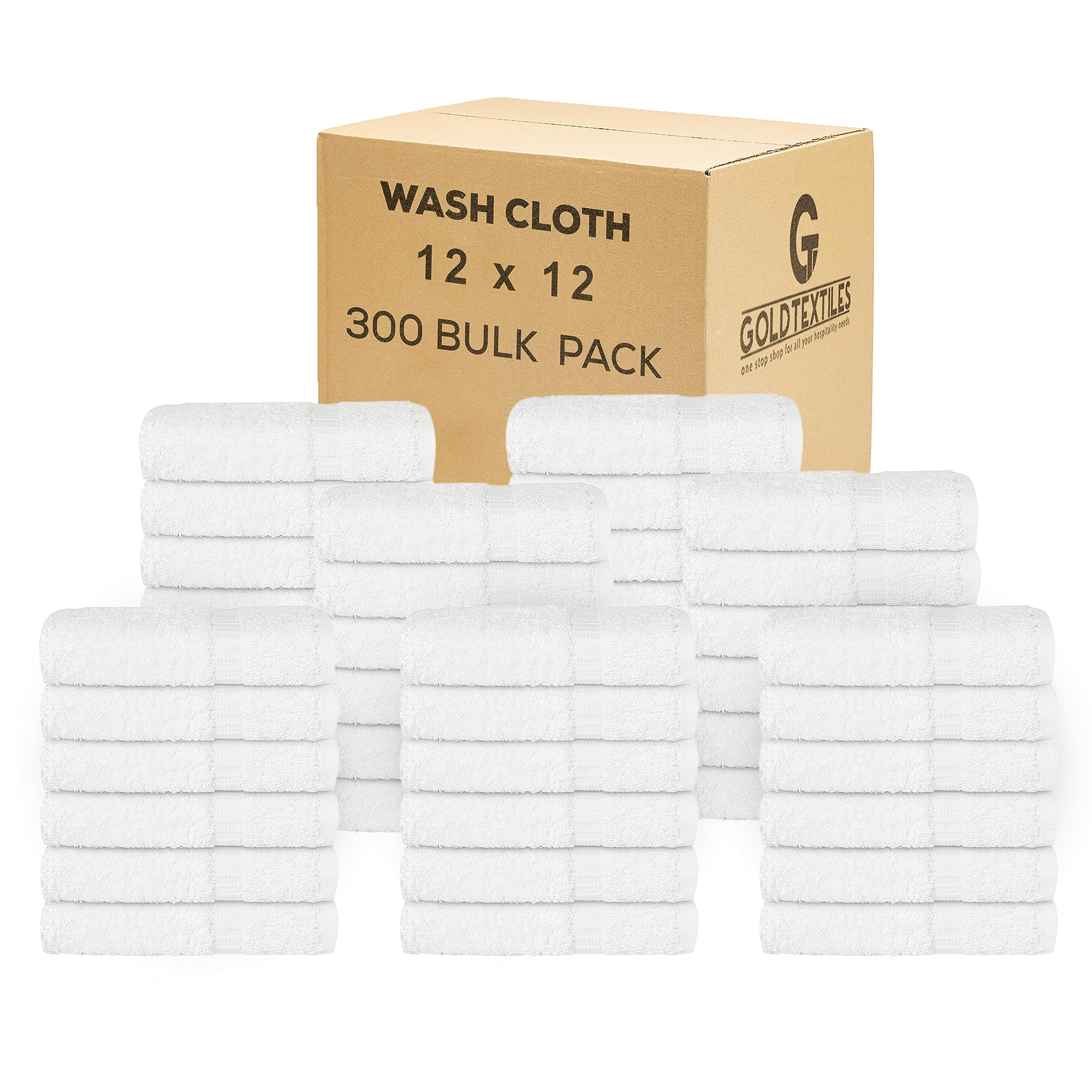 Premium White Cotton Washcloths Set - 300 Pack (12x12 inches) | Ultra Soft & Highly Absorbent Bath Towels for Face, Body & Spa | Bulk Wash Cloths for Hotels, Gyms, Salons & Home Use | Machine Washable & Durable (White, 300 Count)