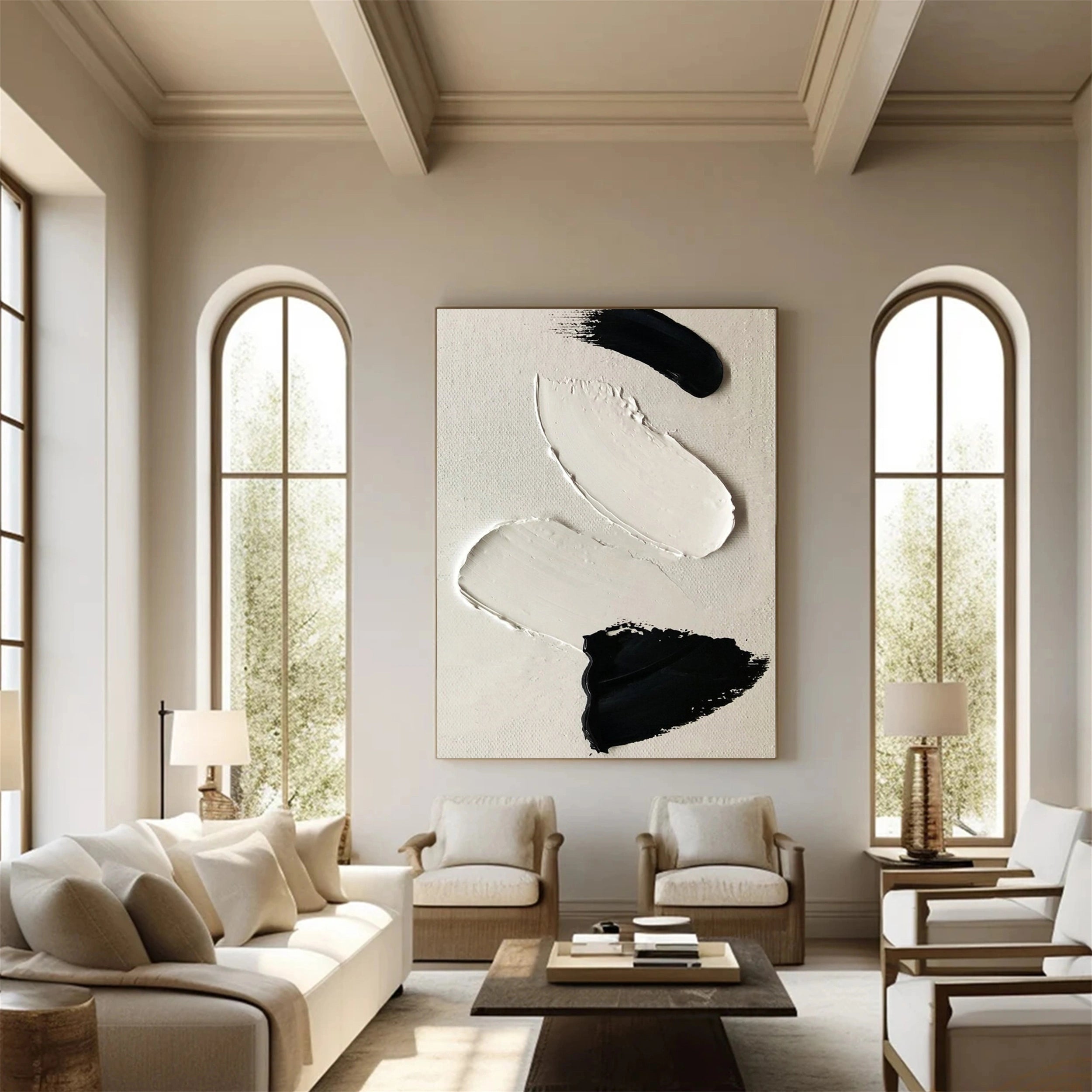 White & Black Minimalist Textured Painting Canvas - Abstract Wall Art for Modern Home & Office Decor #MM138 | Perfect for Living Room, Bedroom & Gallery Display