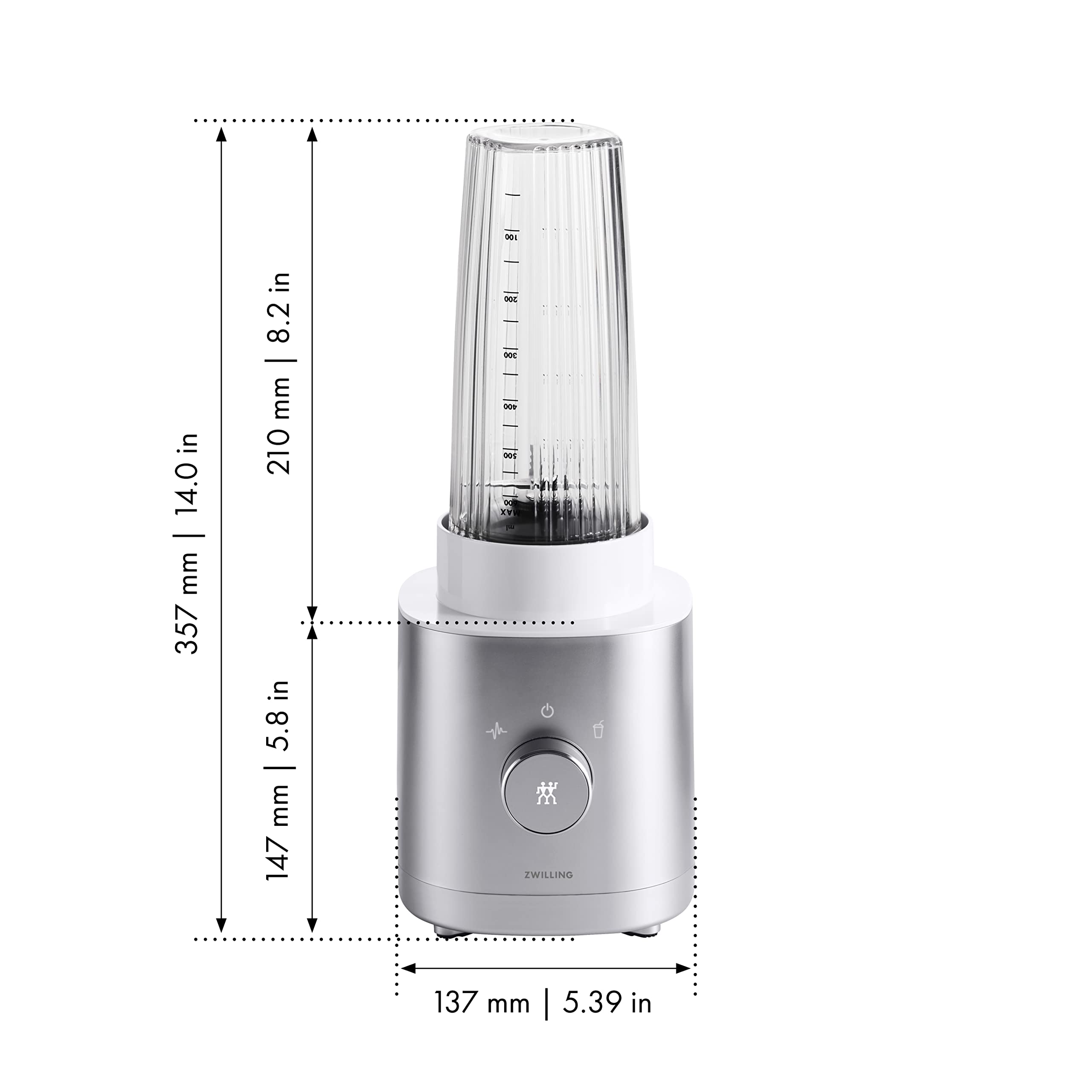 ZWILLING ENFINIGY Blender and Smoothie Maker, 600W High-Performance Motor with Stainless Steel Cross Blade, Silver – Perfect for Smoothies, Juices, and Healthy Drinks at Home