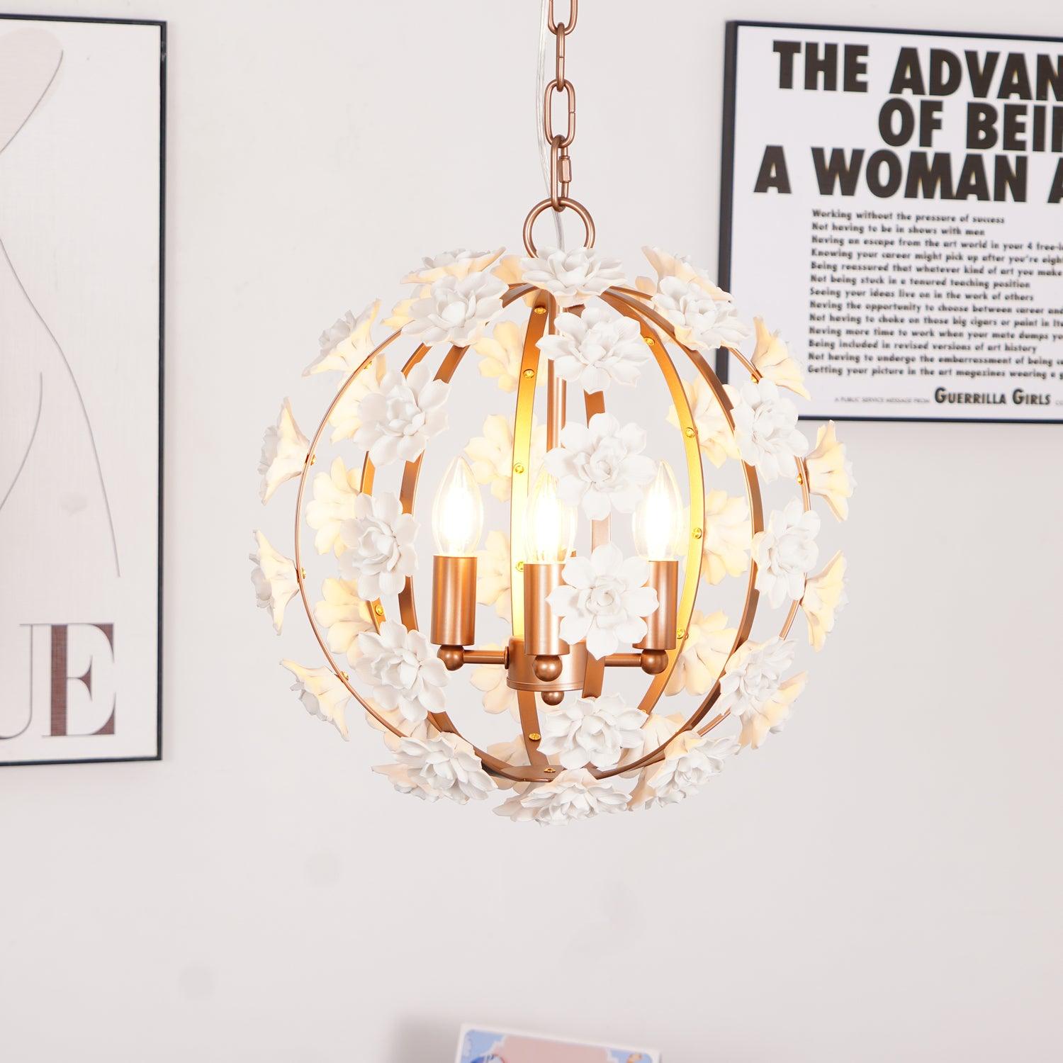 Bianca Floral Orb Chandelier - Elegant Crystal Ceiling Light Fixture for Dining Room, Bedroom & Living Room Decor | Modern Floral Design Lighting for Home & Wedding Venues