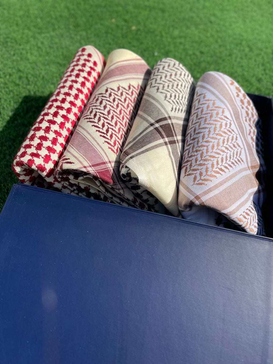 Premium Winter Shemagh & Keffiyeh Scarf Set - Crimson Dunes Pattern - Warm Arabic Head Wrap for Men & Women - Perfect for Cold Weather, Outdoor Adventures & Fashion Accessories