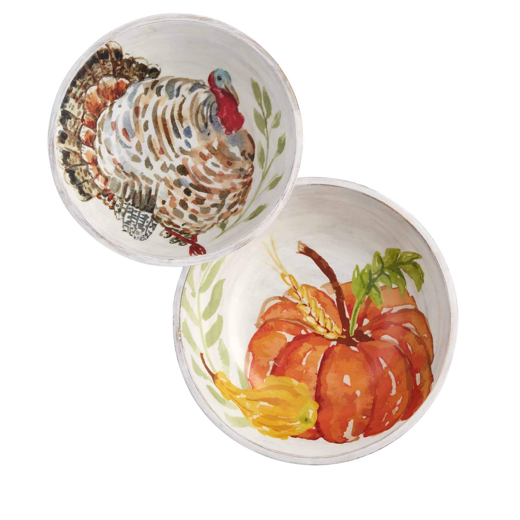 Mud Pie Fall Wood Bowl Set - Rustic Decorative Wooden Bowls for Thanksgiving, Autumn Table Centerpiece, Farmhouse Home Decor, Perfect for Seasonal Display and Serving