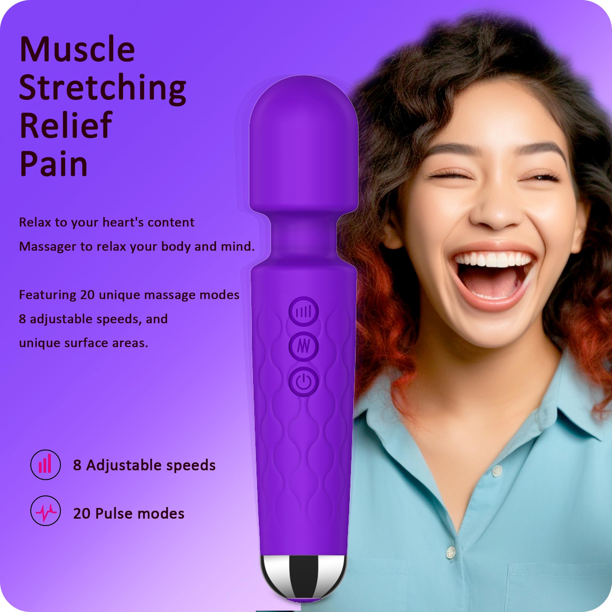 8-Speed G Spot Vibrator Wand with 20 Patterns - Powerful Clitoral Stimulator for Women, Couples Adult Sex Toy - Purple - Perfect for Solo Play & Romantic Nights