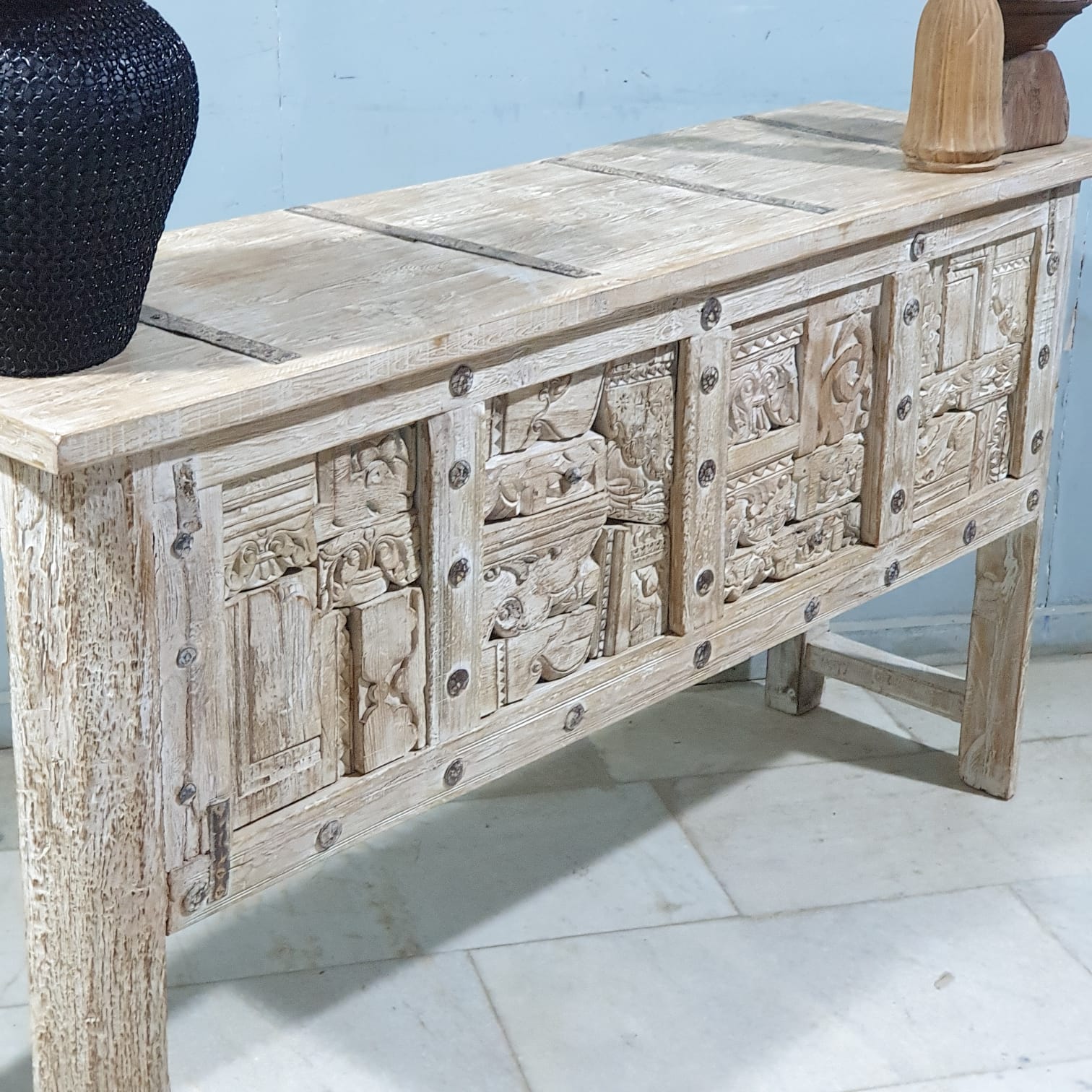 Handmade Solid Hardwood Carved Console Table - 59