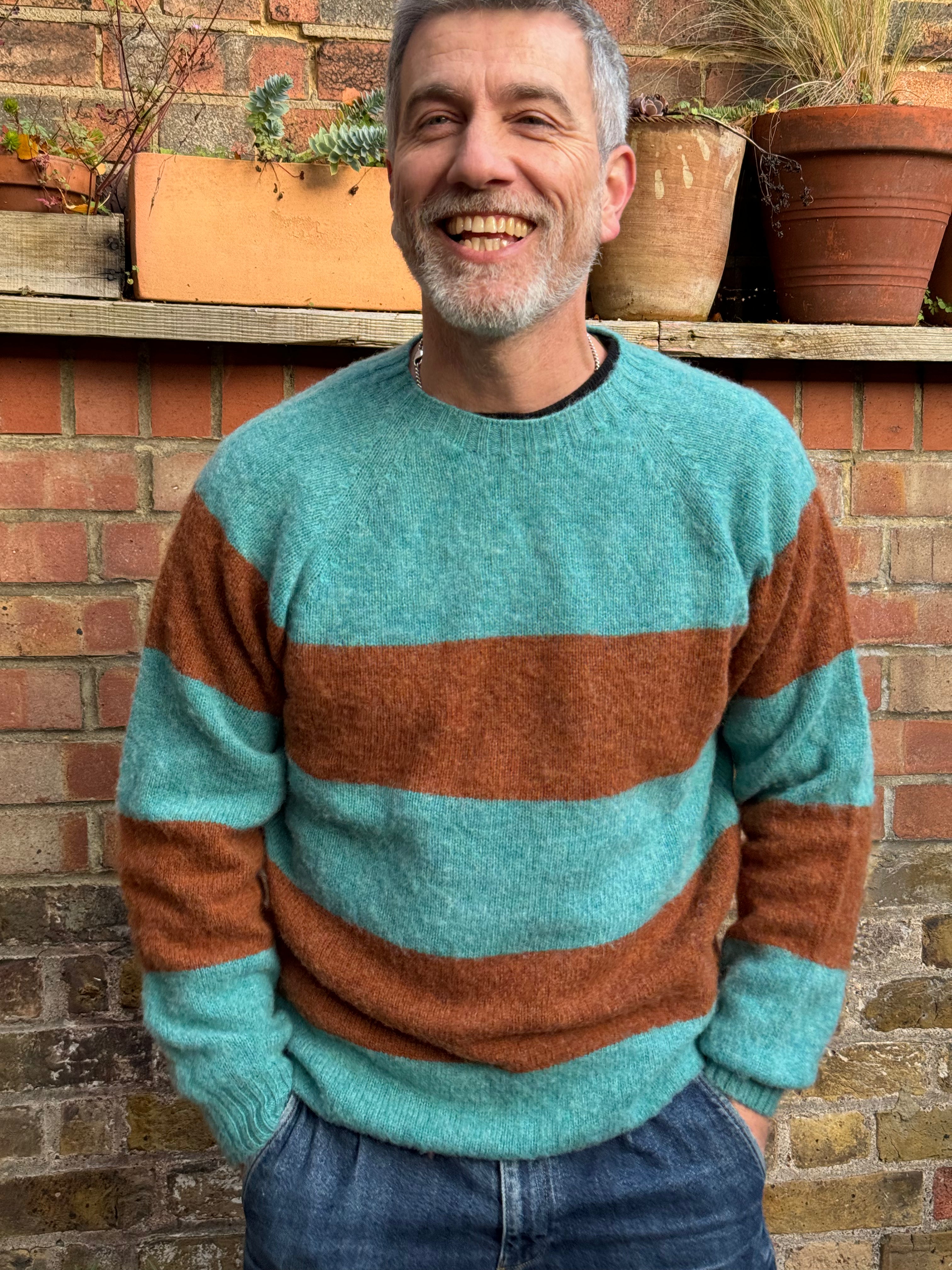 Lowie Men's Mocha & Sky Blue Striped Sweater Jumper - Casual Pullover for Fall & Winter, Perfect for Office, Dating and Outdoor Activities