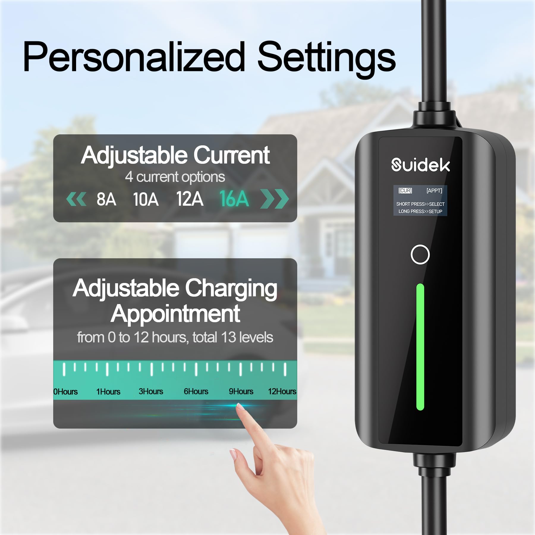 Portable Tesla Charger Level 1 - 16A Adjustable EV Charger with NACS Connector & NEMA 5-15 Plug (16.4FT Cable) for Tesla Model 3/S/X/Y - Home, Office & Travel Charging Solution