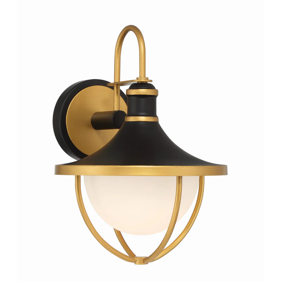 Atlas 1 Light Outdoor Wall Sconce - 9.75x13.5 Inch Matte Black Stainless Steel with Textured Gold Finish & Glass Shade - 120V E26 Medium Base LED Compatible - Perfect for Patio, Garden, Porch, Exterior Walls & Entryway Lighting