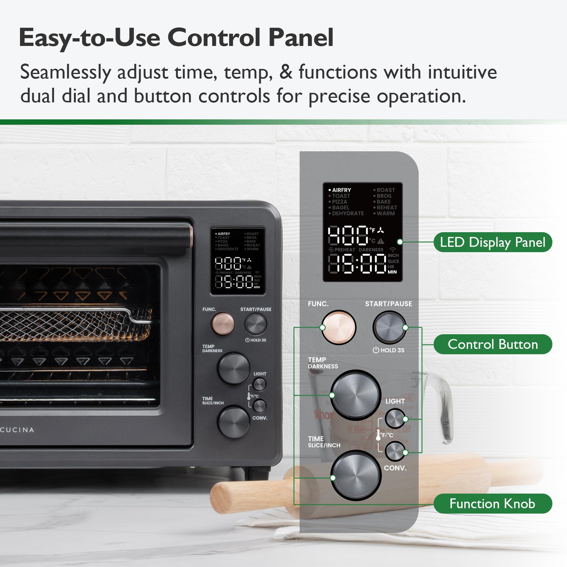 Infrared Air Fryer Toaster Oven Combo - 10-in-1 Countertop Convection Oven with Non-Toxic Enamel Coating, Extra Large Capacity for 6-Slice Toast, Includes Easy-Clean Enamel Baking Pan - Perfect for Healthy Cooking, Baking, and Family Meals