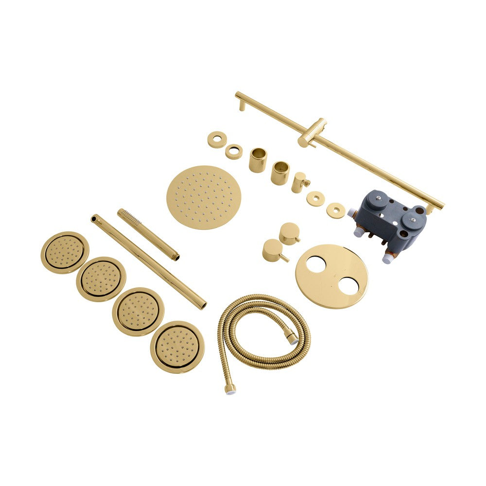 ZLINE Emerald Bay Thermostatic Shower System with 6 Body Jets in Polished Gold - Luxury Rainfall Showerhead & Handheld Sprayer for Spa-Like Bathroom Experience (EMBY SHS T3 PG) - Perfect for Master Bathrooms & Home Renovations
