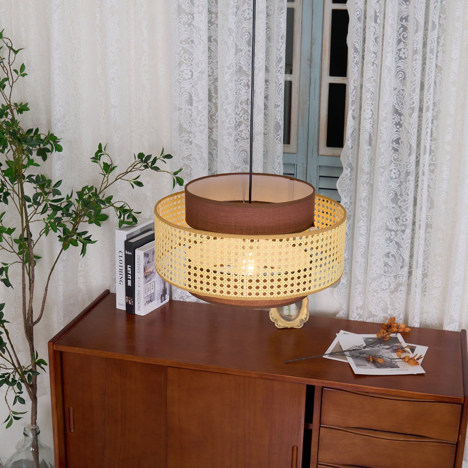 Modern Drum Shade Pendant Light Fixture - Adjustable Hanging Ceiling Lamp for Dining Room, Kitchen Island & Bedroom Lighting
