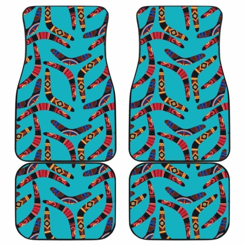 Authentic Boomerang Australian Aboriginal Car Mats - Blue Background Front & Back Design - Perfect for Jeep, SUV, and Truck Floor Protection - 174914