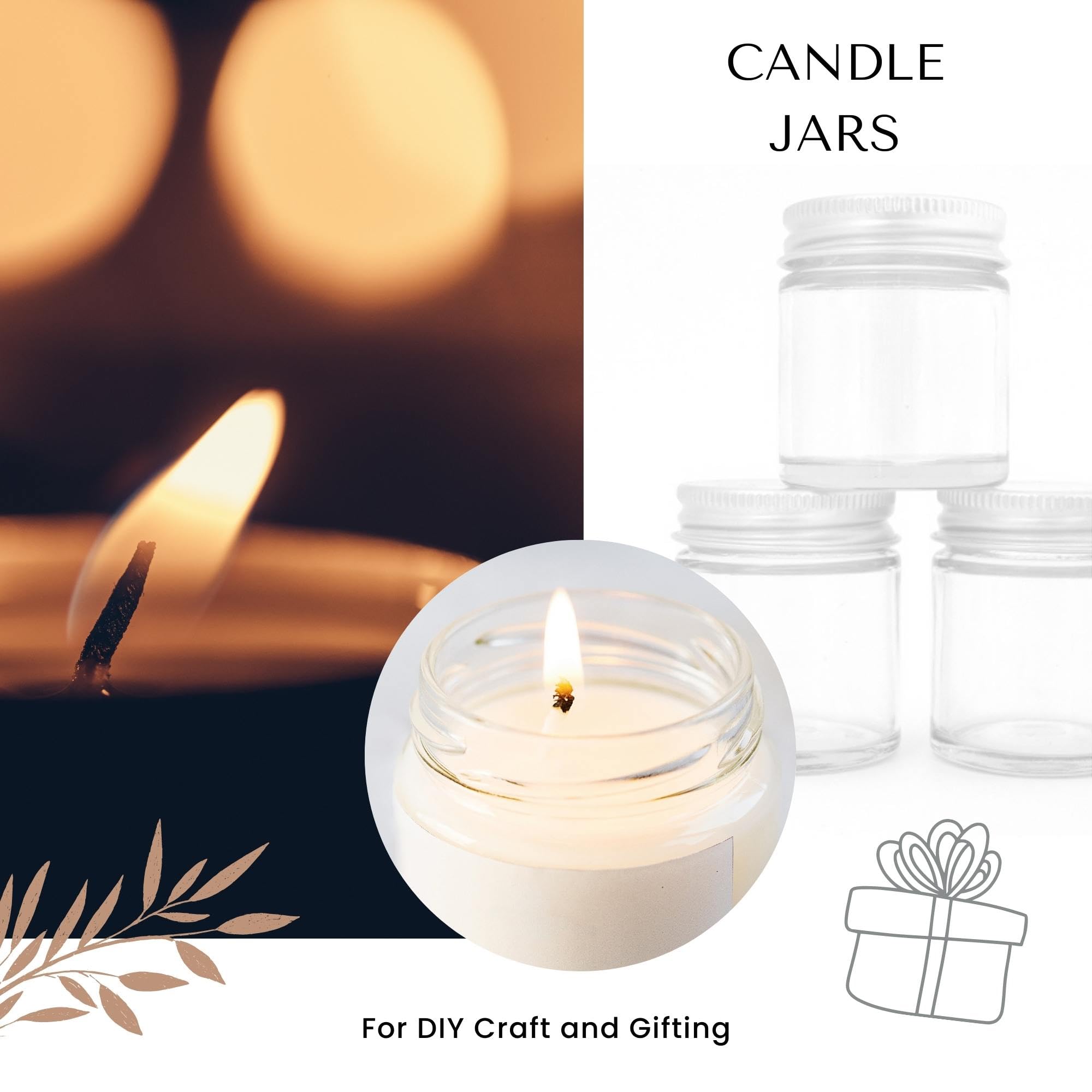 60ml Clear Glass Jars with Airtight Silver Lids - Heat-Resistant Candle Making Containers, DIY Beauty Storage Jars, Refillable Cosmetic Containers for Home Organization, Gift Packaging - Set of 10 (Perfect for Bath Salts, Lip Balm, Spices & Small Crafts)