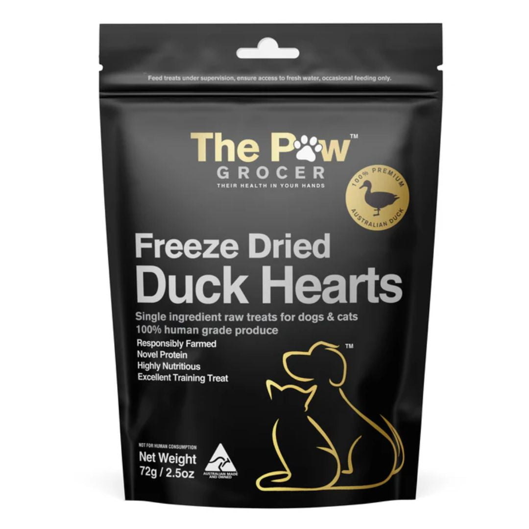 Premium Freeze-Dried Duck Heart Treats for Dogs - 72g Black Label by The Paw Grocer | High-Protein Snack for Training, Rewards & Dental Health