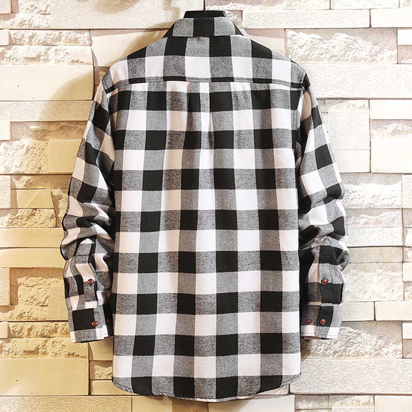 2023 Men's Plaid Button Down Long Sleeve Shirt - Regular Fit Casual & Work Dress Shirt - Spring Chambray Tee for Office, Date Night & Outdoor Activities