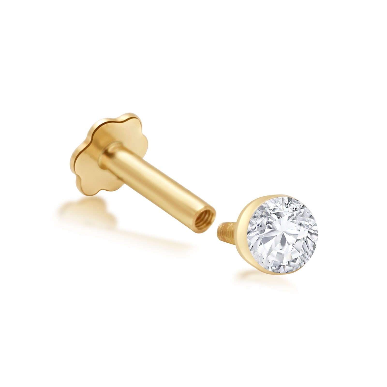 14K Yellow Gold Floating Round Diamond Flat Back Stud Earrings - Invisible Set for Everyday Wear & Special Occasions