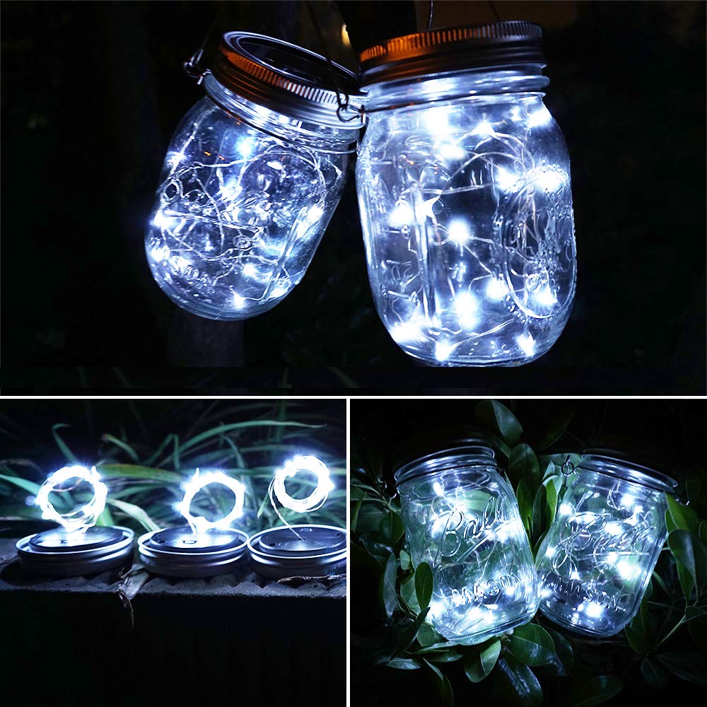 SunKite Solar Mason Jar Lid String Lights - 6 Pack, 15 LED Fairy Star Firefly Lights for Outdoor Decor (Jars Not Included) | Perfect for Patio, Garden, Wedding, Lantern & Table Decoration in Cool White | Energy-Saving Solar Powered Ambient Lighting