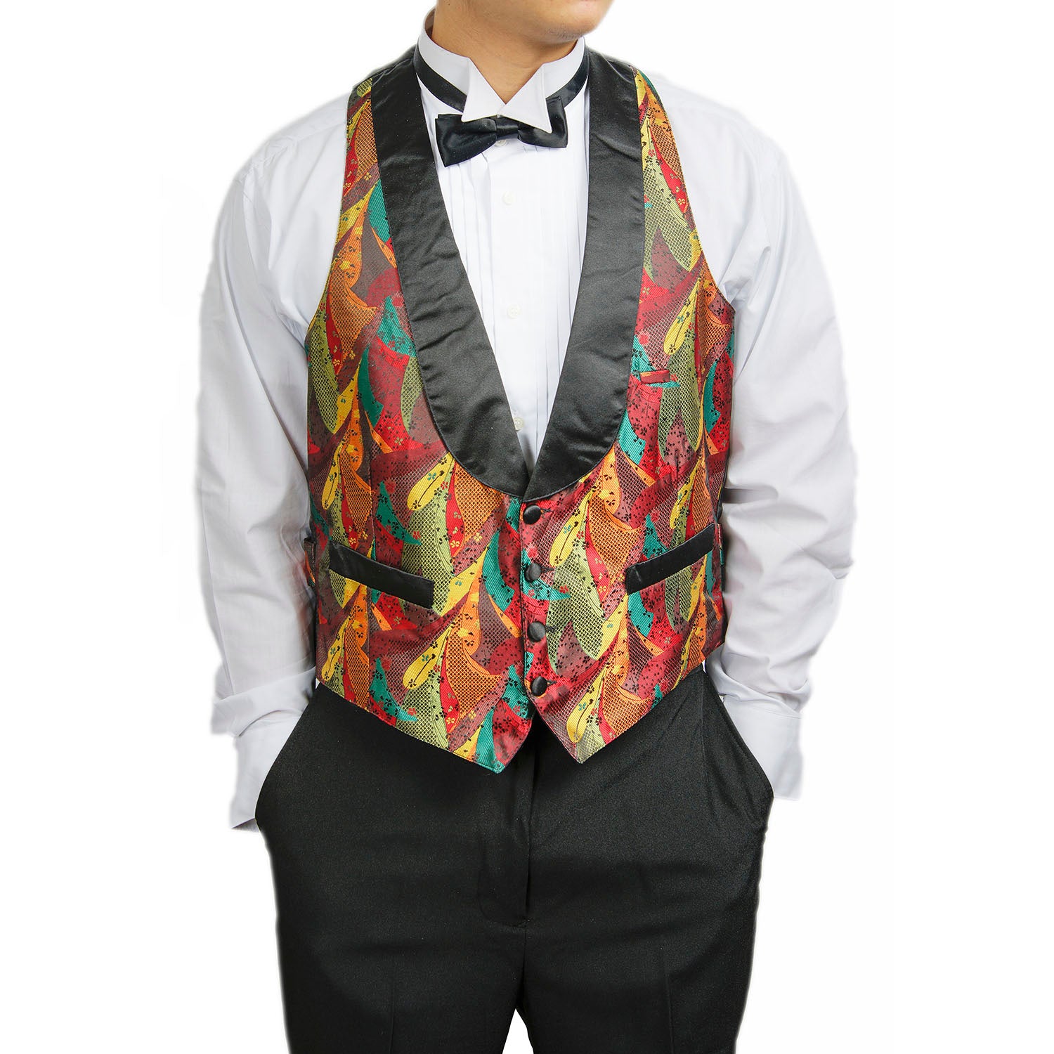 Reversible Men's Vest - Black & Multi-Colored Convertible Waistcoat for Weddings, Parties & Formal Events | Broadway Tuxmakers