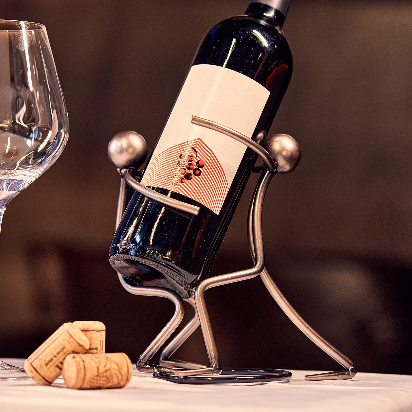 Aayla Tabletop Wine Rack - Metallic Silver Freestanding Countertop Wine Bottle Holder | Unique Wine Gifts & Accessories for Wine Lovers | Perfect for Kitchen, Bar, Dining Room & Home Decor