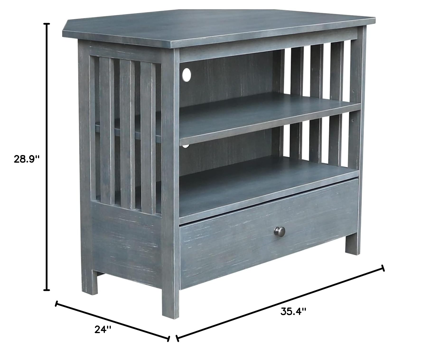 IC International Concepts Mission Corner TV Stand for 27-Inch TVs - Space Saving Wooden TV Cabinet with Sturdy Construction - Heather Grey Antique Washed Finish - Perfect for Small Living Rooms, Bedrooms & Apartments