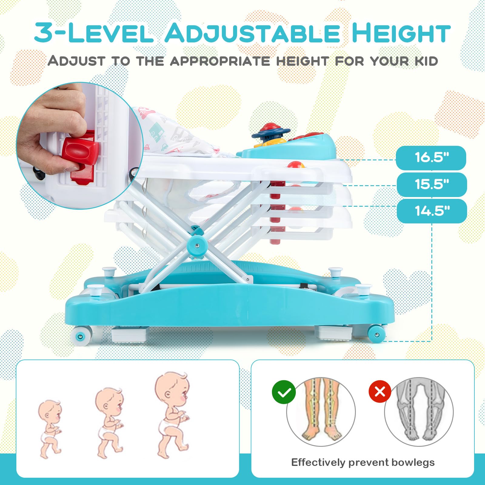 BABY JOY 6-in-1 Baby Activity Walker with Wheels - Adjustable Height, Music & Lights, Rocker Mode - Baby Walker & Bouncer Combo for Boys & Girls 6-14 Months (Green) | Perfect for Learning to Walk, Indoor Play & Early Development