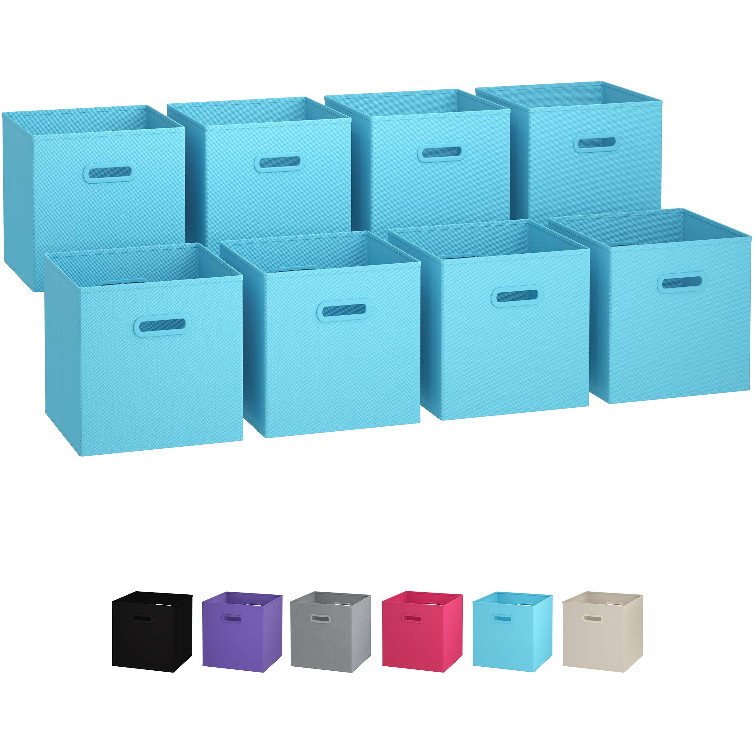 8-Pack Heavy-Duty 11-Inch Cube Storage Baskets - Blue Fabric Organizer Bins for Closet, Nursery, Office & Home Organization - Perfect for Cubby Shelves, Toy Storage & Decluttering