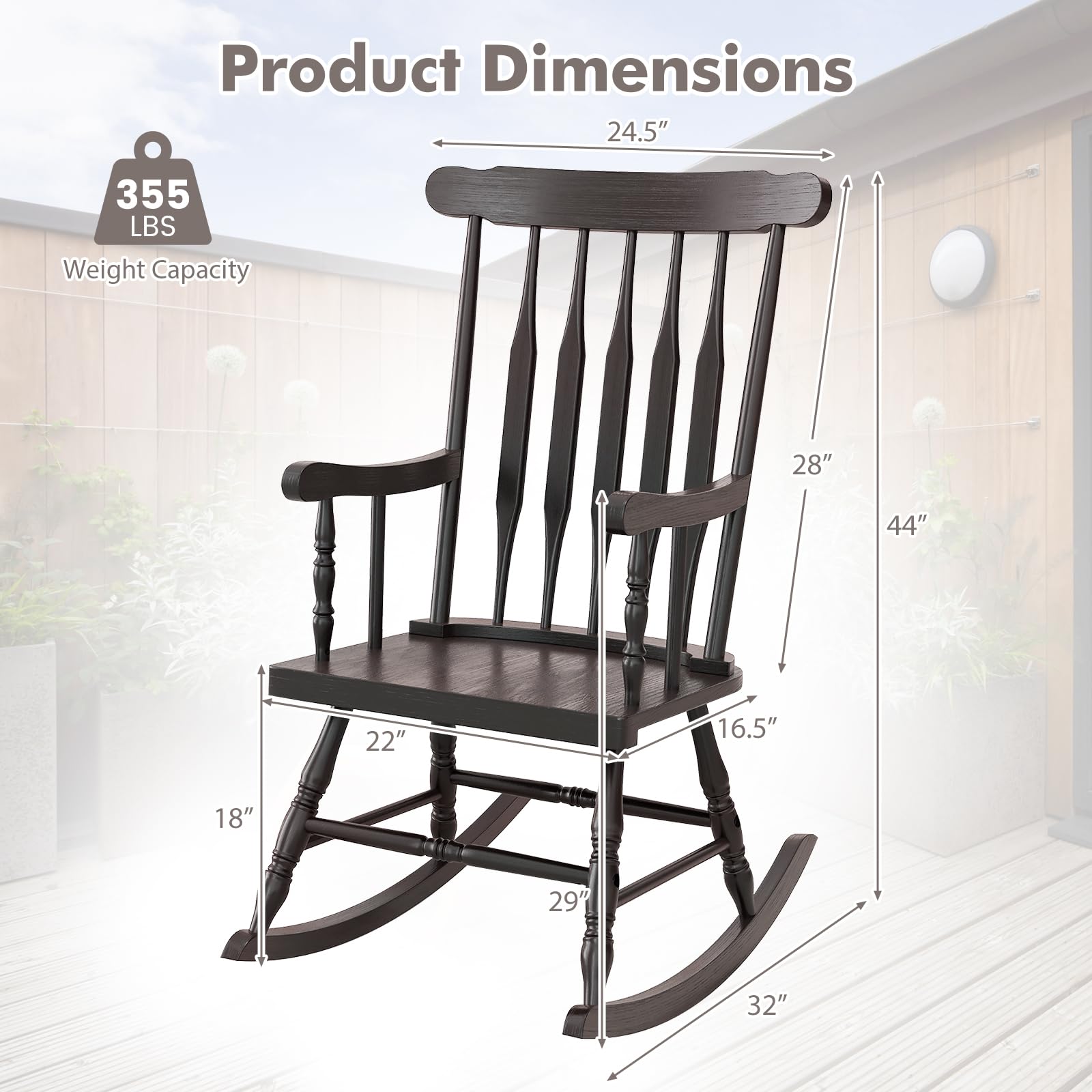 Tangkula Solid Rubber Wood Patio Rocking Chair - Outdoor Porch Rocker with Durable Wood Frame - Indoor/Outdoor Wooden Rocking Chair for Garden, Backyard, Balcony & Living Room - Comfortable Seating for Relaxation (2-Pack, Espresso)