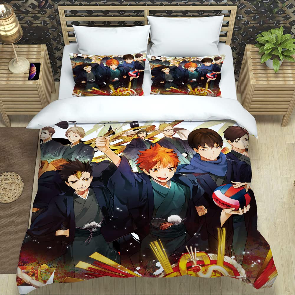 3-Piece Haikyuu!! Anime Bedding Set - Duvet Cover 104x90 Inches & 2 Pillow Cases 20x36 Inches - Soft Microfiber Comforter Cover Without Sheets - Perfect for Anime Fans' Bedroom Decor and Gift
